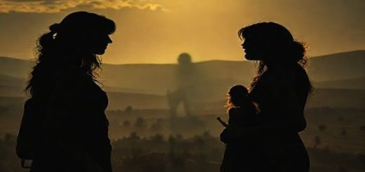 A cinematic landscape blending moody silhouettes of women in rock, with shadows of an iconic musician in the background. Ethereal light casts reflections on rustic American terrains, symbolizing ambition and the search for identity. The scene captures poignant conversations, showcasing strength and agency as female characters navigate through the male-dominated world of music, surrounded by haunting visuals that echo themes of resilience and introspection.