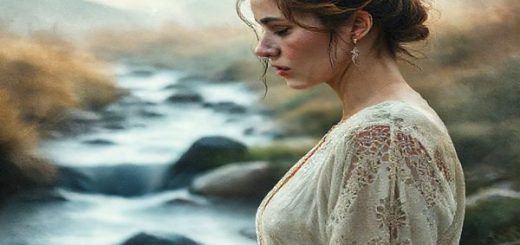 "Create a high definition image that captures the ethereal landscapes and intimate human emotions from the film 'Eternity (2025)'. Feature a woman named Eleanor, portrayed with poignant subtlety, standing by a flowing stream that symbolizes memory and time. Surround her with dreamlike elements representing conversations with her grandmother, including watercolor-like visuals of legacy and strength intertwining with nature. The atmosphere should evoke both the grandeur of myth and the intimacy of human experience, reflecting themes of womanhood and connection."