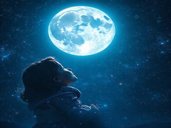 Create a high definition image depicting a mesmerizing cosmic scene inspired by the film "Blue Moon" (2025). Center the image around Luna, a trailblazing astrophysicist, gazing at a stunning celestial phenomenon. Surround her with a rich tapestry of interstellar colors, capturing the lush chiaroscuro lighting that symbolizes her dual life of ambition and familial duty. Include elements of deep space, shimmering stars, and ethereal sound waves, all while illustrating the strong connection with her sister and child in the foreground, radiating emotional warmth and resilience against a backdrop of cosmic beauty.