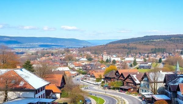 A high definition image depicting the enchanting Landschaft von Landkreis St. Wendel in all four seasons: vibrant summer scenes with bustling local festivals, serene winter landscapes blanketed in snow, autumn charm with golden and crimson leaves, and a lively spring bloom full of flowers and greenery. Include cultural elements like quaint cafés, historic towns, and local markets, illustrating the blend of tranquility and vibrancy that characterizes this picturesque German district.