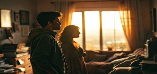**Image Prompt:** Create a high-definition scene capturing a sweeping panorama that transitions into an intimate, cluttered living room, symbolizing the emotional depth of gender narratives. In the foreground, depict the protagonist Eddie, a young individual radiating complexity and introspection, alongside a powerful, supportive mother figure. Use warm, evocative colors that reflect the early dawn light filtering through the window, illuminating Eddie's journey of self-acceptance. Incorporate elements of visual storytelling, such as deep-focus shots and artistic shadow play, to enhance the scene's emotional resonance while subtly suggesting the underlying tension in their conversation.