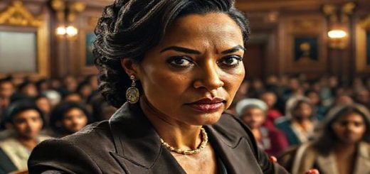 "Create a high definition image capturing a dynamic courtroom scene inspired by 'Jolly LLB 3 (2025)', featuring a powerful female lawyer in a captivating argument, surrounded by a diverse audience. The atmosphere should reflect tension and drama, with intricate details showing the contrast between the ornate courtroom decor and the fierce determination on her face. Include subtle hints of societal themes in the background, symbolizing the complexities of gender roles and legal battles."