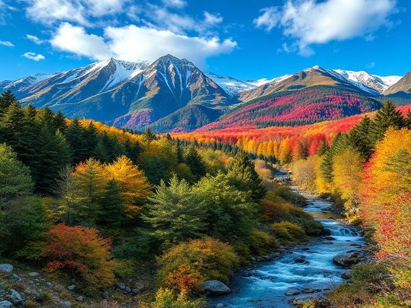 Create a high definition image of Westland District, New Zealand, showcasing its breathtaking landscapes across the four seasons: vibrant summer with lush rainforests and glaciers glistening in the sunlight, tranquil winter with snow-covered mountains and cascading waterfalls, picturesque autumn with golden and red forests, and colorful spring with blooming wildflowers and crystal-clear streams. The scene should encapsulate the rugged beauty and diversity of this enchanting region, inviting viewers to experience the magic of each season.