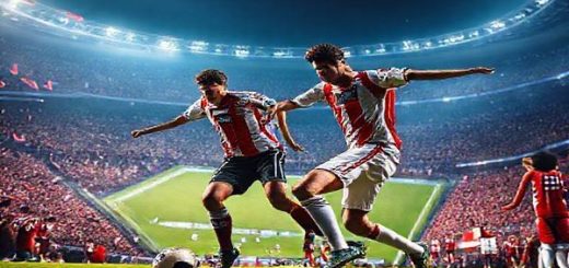 Create a high-definition image depicting a dramatic football match between Nice and SC Braga in December 2025. Show the contrasting styles: Nice's dynamic, fluid attacking players in sleek, elegant kits, flowing past defenders, juxtaposed with SC Braga’s organized, disciplined players executing a quick counter-attack. Set the stage in a vibrant stadium filled with passionate fans, flags waving, and a tense atmosphere as both teams battle for supremacy on the field. Capture the intensity and excitement of this Europa League clash.