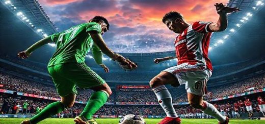 A dramatic football scene set in a vivid stadium under a crisp December sky, capturing the tension of a Europa League clash between Sturm Graz and Red Star Belgrade. The players showcase their contrasting styles: Sturm Graz in disciplined emerald green, embodying grit and resilience, while Red Star's flair shines in vibrant red and white, demonstrating fluid movement and intensity. The crowd is electrified, banners waving, and emotions running high, as the ball is poised for an epic duel at the center of the pitch. High definition.