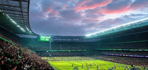 A high-definition image capturing the electric atmosphere of a Scottish Premiership match at Celtic Park, featuring a vibrant crowd of passionate fans in Celtic green and white, with the legendary Celtic players showcasing their attacking flair on the pitch against a resolute Dundee team. The scene should emphasize contrasting football styles, with players in dynamic action, a dramatic sky above, and the iconic stadium illuminated, reflecting the significance of this clash in December 2025.