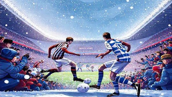 High-definition illustration of a Scottish Premiership football match between Kilmarnock and Rangers at Rugby Park, December 2025. Capture the intense atmosphere with fans clad in club colors, a snowy backdrop, and players in dynamic action. Highlight Kilmarnock's gritty defense contrasting with Rangers' aggressive offense, embodying the strategic battle between coaches Lee Johnson and Michael Beale. Include dramatic lighting, cheering crowds, and the iconic features of the stadium to evoke anticipation and excitement.