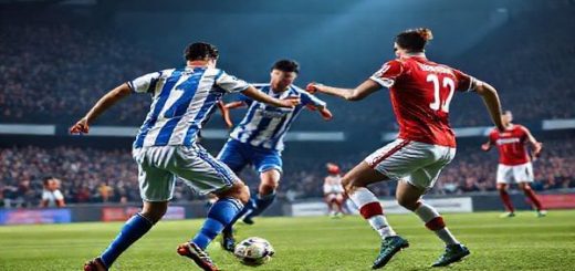 Create a high-definition image depicting an intense football match between Universitatea Craiova and Sparta Prague. Capture the vibrant energy of the stadium filled with enthusiastic fans, showcasing the two teams in their dynamic formations: Craiova in their blue and white stripes executing a sharp counter-attack, while Sparta Prague in their red and white kits presses high with determination. Add dramatic lighting to emphasize the tension and excitement of this Europa Conference League clash on December 11, 2025.