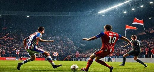 A dramatic high-definition scene depicting an intense FA Cup match between Blackpool and Carlisle on December 7, 2025. The stadium is alive with festive decorations and passionate fans waving flags, creating an atmosphere of excitement. Focus on key players: Blackpool's Dominic Telford and Jerry Yates executing a slick play, while Carlisle's Kristian Dennis and Callum Guy defend resolutely. Capture the tension of the moment, with bright floodlights illuminating the pitch and the essence of footballing dreams at stake.