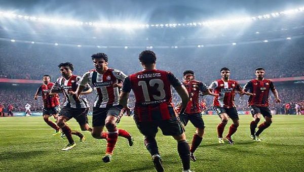 Create a high definition image capturing the dramatic atmosphere of a Serie A match between Cagliari and Roma in December 2025. Depict the two teams in dynamic action, with Cagliari's players showcasing their grit and determination, and Roma's squad exhibiting flair and tactical acuity. Set the scene in a packed Italian stadium with vibrant fans, dramatic lighting, and the tension of the game palpable in the air. Include elements like tactical formations on the field, stylish jerseys, and an intense rivalry atmosphere.