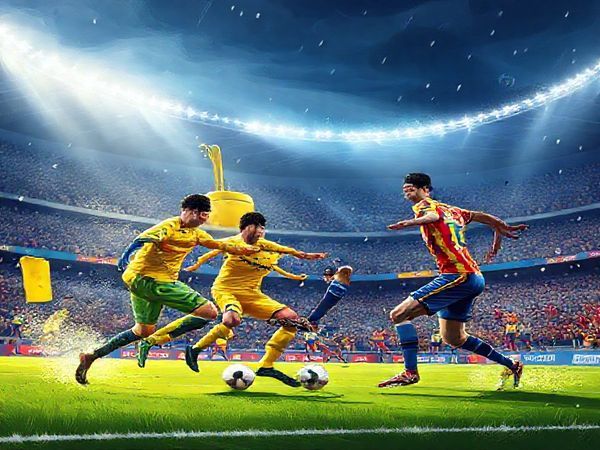 "Create a high-definition dynamic football scene capturing the intense La Liga match between Villarreal and Getafe in December 2025. Illustrate Villarreal's Yellow Submarine players displaying technical finesse and fluid organization, while Getafe's indomitable fighters exhibit their aggressive, hardworking style. The stadium is electrified with fans from both sides, and the atmosphere reflects the high stakes of the match, blending tension and excitement in vivid colors and details."