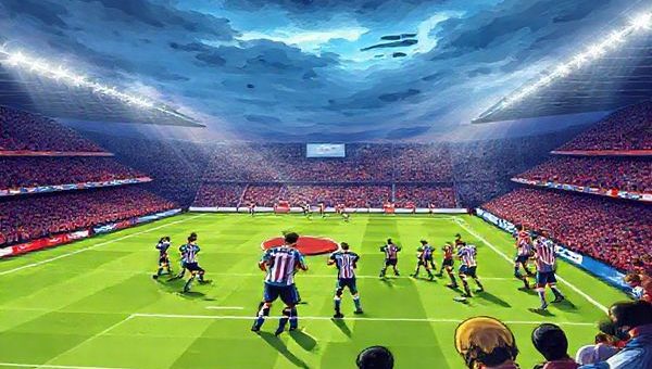 Illustrate the intense pre-match atmosphere of a Championship football game between Blackburn Rovers and Ipswich Town in December 2025. Show the teams on the pitch, showcasing Blackburn’s defensive grit contrasted with Ipswich’s fluid adaptability. Capture the vibrant energy of fans in the stands, colors of authentic jerseys, and the anticipation of the match. Set the scene under electric stadium lights, with a dramatic sky overhead to add tension. Create this image in high definition.