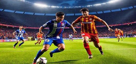 "Create a high definition image capturing an intense football match atmosphere between Real Oviedo and RCD Mallorca, set in a vibrant stadium under the night sky of December 2025. Depict the teams in action, showcasing Oviedo's defensive strength and strategic counterattacks against Mallorca's dynamic, adaptable play. Include players like Sergio Galván orchestrating midfield control for Oviedo and Carlao leading forward for Mallorca, showcasing a thrilling battle on the pitch filled with fans, banners, and the energy of a pivotal La Liga clash."