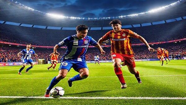 "Create a high definition image capturing an intense football match atmosphere between Real Oviedo and RCD Mallorca, set in a vibrant stadium under the night sky of December 2025. Depict the teams in action, showcasing Oviedo's defensive strength and strategic counterattacks against Mallorca's dynamic, adaptable play. Include players like Sergio Galván orchestrating midfield control for Oviedo and Carlao leading forward for Mallorca, showcasing a thrilling battle on the pitch filled with fans, banners, and the energy of a pivotal La Liga clash."