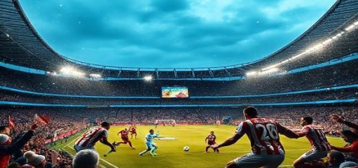 A dramatic scene at the Etihad Stadium in December 2025, showcasing a fierce Premier League match between Manchester City and Sunderland. Capture the intensity of the game with Manchester City players in their sky-blue kits confidently controlling the ball, while Sunderland's players in red and white stripes defend resolutely. The stadium is buzzing with passionate fans, banners waving, and a frosty atmosphere hinting at the chilly winter evening. Include a vibrant sky showcasing the festive spirit with twinkling lights. High definition.