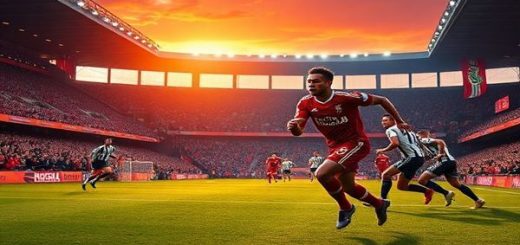 A high-definition image depicting the intense atmosphere of a Premier League match between Liverpool and Sunderland at Anfield, December 2025. The scene captures Liverpool's dynamic attacking play with Mohamed Salah sprinting down the wing, the roaring crowd in the background set against the iconic red and white colors of both teams. Sunderland players are positioned defensively, ready for a counter-attack, while the bright stadium lights emphasize the electric energy of the game. Include banners and flags waving, and a dramatic sunset casting vibrant colors over the pitch.