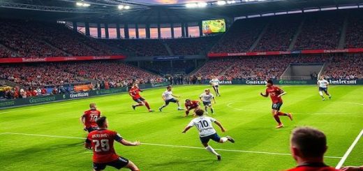 High definition image of a dynamic football clash at the Voith-Arena, depicting Heidenheim and Freiburg players in action, showcasing the intensity of a Bundesliga match in December 2025. Capture the vibrant atmosphere with fans cheering, a tense midfield battle, and the teams’ contrasting styles—Heidenheim’s high-energy pressing against Freiburg’s tactical finesse. Include details like players’ jerseys, the lush green pitch, and a bright evening sky to evoke the excitement of the game.