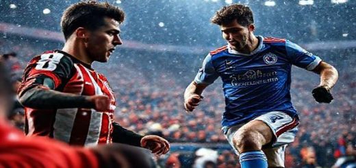 A dramatic football scene depicting a tense Europa Conference League match between Shelbourne and Crystal Palace in December 2025. The stadium is filled with passionate fans, their expressions a mix of hope and tension, with vibrant team colors clashing on the pitch. Focus on key players: Shelbourne's determined forward Alex O'Reilly, poised for a breakthrough, and Crystal Palace's dynamic star Wilfried Zaha, expertly maneuvering the ball. The background showcases a frosty winter atmosphere, with breath visible in the chilly air under stadium lights. High definition.