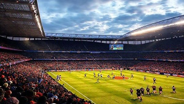 A high-definition image capturing the intense moment of the Premier League clash between Everton and Nottingham Forest at Goodison Park on a chilly December evening. The scene features passionate fans filling the stands, vibrant team colors clashing on the pitch, dynamic players in action, and the bright stadium lights illuminating the excitement of a tactical showdown. Above, a dramatic sky hints at the close rivalry, while the distinct architecture of Goodison Park frames the backdrop.