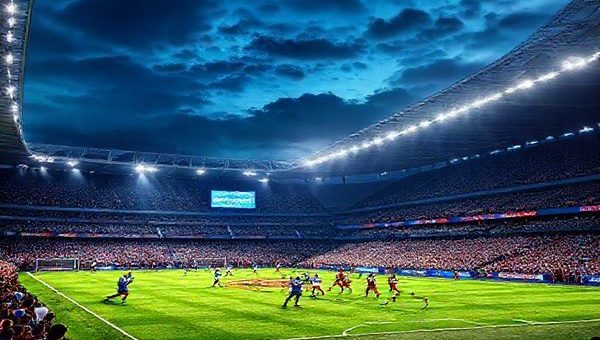 High-definition image of a dramatic football stadium under the night sky, filled with cheering fans, vibrant team colors, showcasing Ipswich Town in blue and Stoke City in red clashing on the field. The atmosphere is electric, with players in dynamic action, tactical formations visible, and a scoreboard showing the date December 10, 2025. Capture the intensity and passion of Championship football as Ipswich presses forward against Stoke’s solid defense.