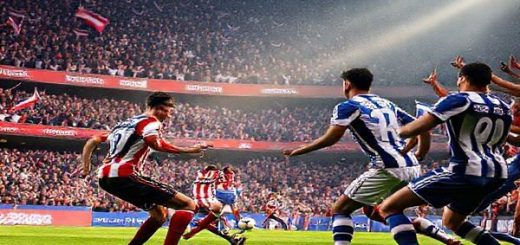 A high-definition scene depicting a tense football match between Southampton and West Brom in December 2025. The vibrant stadium is filled with passionate fans, their excitement palpable as they wave flags and cheer. On the pitch, Southampton's players, clad in their red and white stripes, are engaged in a fierce press against West Brom, who are wearing their traditional blue and white stripes. Focus on key players: Southampton's midfield orchestrator Callum Slatterton showcasing resilience, and West Brom’s playmaker Javier Mendes displaying control. The atmosphere is electric, capturing the spirit of competition amidst the backdrop of World Cup fever.