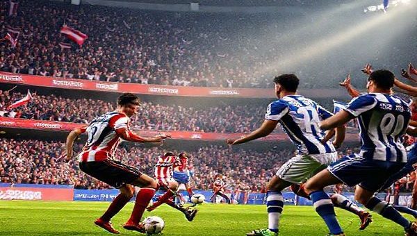 A high-definition scene depicting a tense football match between Southampton and West Brom in December 2025. The vibrant stadium is filled with passionate fans, their excitement palpable as they wave flags and cheer. On the pitch, Southampton's players, clad in their red and white stripes, are engaged in a fierce press against West Brom, who are wearing their traditional blue and white stripes. Focus on key players: Southampton's midfield orchestrator Callum Slatterton showcasing resilience, and West Brom’s playmaker Javier Mendes displaying control. The atmosphere is electric, capturing the spirit of competition amidst the backdrop of World Cup fever.