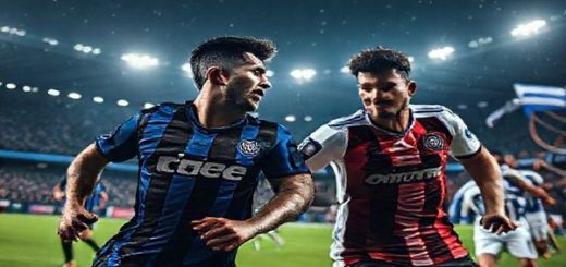 A high-definition image showcasing a dramatic Serie A match between Inter Milan and Como, set in a vibrant stadium atmosphere under a starry December night. Capture the fierce competition on the pitch with Inter's players in their striking blue and black kits showcasing tactical discipline, while Como’s players in white and blue uniforms exemplify their daring spirit. Dramatic close-ups of key players, including Nicolo Barella and Lautaro Martinez from Inter and Como’s midfield maestro, embody the clash of styles and ambition. The crowd is electric, filled with passionate fans waving flags and banners, adding to the intensity of this pivotal match.