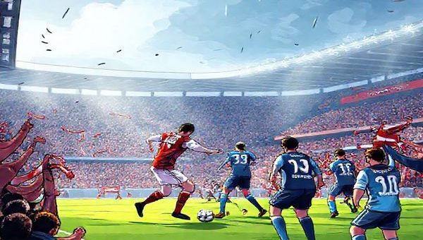 A high-definition illustration capturing the intense atmosphere of a football match between Exeter City and AFC Wimbledon in December 2025. The scene features a packed stadium with passionate fans waving scarves, the two teams locked in action on the pitch. Highlight Exeter's resilient underdogs in red and white, led by their captain Jack Simpson, against Wimbledon in navy blue, showcasing their disciplined defensive setup. The moment is electric, conveying the tension of a tactical chess match where every player is focused, embodying the spirit of competition and the heart of domestic football amidst a busy international calendar.