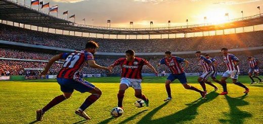 A high-definition image of an intense Serie A football match between Bologna and Cremonese, set in a vibrant stadium filled with passionate fans. Bologna players, showcasing flair and creativity, are on the offensive, weaving through defenders in bright red and blue uniforms. Meanwhile, the resolute Cremonese team, clad in their traditional colors, stands ready to counterattack with disciplined positioning. The stadium's atmosphere is electric, with flags waving and a dramatic sunset casting long shadows on the pitch, emphasizing the high stakes and tactical battle unfolding.