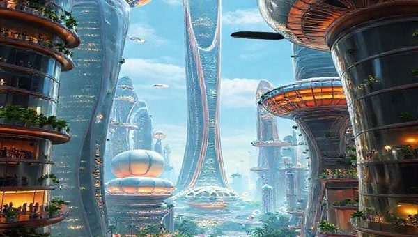 Create a high-definition image of a vibrant 1960s futuristic city, featuring sleek, spiraling skyscrapers that soar into the sky, interconnected by transparent flying transport tubes. Incorporate elements like floating parks, community spaces bustling with people, and whimsical flying cars zipping between buildings. Add geodesic domes regulating climate and lush greenery throughout, embodying a blend of optimistic urban innovations of the 1960s and contemporary sustainability practices.