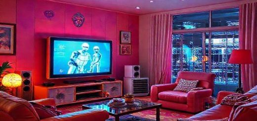 Create a high-definition image that captures the vibrant spirit of the 1970s, blending elements of futuristic health predictions with the cultural markers of the era. Visualize a colorful living room with a glowing television showcasing optimistic medical advancements like robotic surgeons and AI diagnostics, alongside nostalgic details such as polyester shirts and disco records. Incorporate futuristic hospital visuals with sleek designs, AIs, and advanced medical technology, juxtaposed against a backdrop of 1970s architecture and fashion, symbolizing the journey of health from past dreams to present realities.