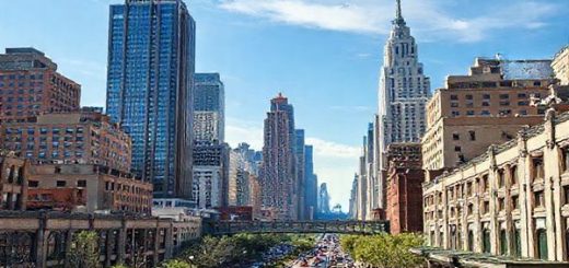 Create a high-definition image of a vibrant 1930s urban skyline, featuring art deco skyscrapers reaching toward a blue sky, bustling cobblestone streets filled with vintage cars, and pedestrians dressed in period fashion. Include elements like lush green parks and intricate pedestrian walkways connecting towering buildings, blending a sense of optimism and modernity. Capture the essence of a futuristic vision as imagined in the 1930s, with a hint of the vibrancy and hope for a harmonious urban future amidst the historical context of the Great Depression.