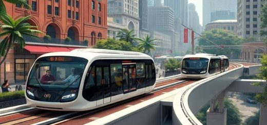 "Create a high definition image of a 1920s-inspired futuristic city scene, showcasing sleek electric buses gliding effortlessly along elevated roads. The atmosphere should blend vibrant Art Deco architecture with lush greenery, bustling with diverse passengers engaged in social interactions. Radiate an aura of optimism and innovation, capturing the spirit of the Roaring Twenties while imagining the hopeful vision of urban transport for the future."