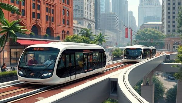 "Create a high definition image of a 1920s-inspired futuristic city scene, showcasing sleek electric buses gliding effortlessly along elevated roads. The atmosphere should blend vibrant Art Deco architecture with lush greenery, bustling with diverse passengers engaged in social interactions. Radiate an aura of optimism and innovation, capturing the spirit of the Roaring Twenties while imagining the hopeful vision of urban transport for the future."