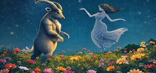 A high definition image depicting the celestial union of Taurus and Libra, represented as a vibrant garden where Taurus stands as a strong, grounded figure cultivating blooming flowers, while Libra, a graceful, airy figure, dances among them, illustrating harmony and balance. The background features a starry night sky with constellations subtly glowing, symbolizing their cosmic connection, intertwining earth and air elements, showcasing both the beauty of nature and the ethereal quality of their love.