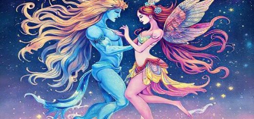 "Create a high-definition image of Aquarius and Gemini personified as vibrant, ethereal beings embracing a cosmic dance under a starry sky. Aquarius, depicted as the Water Bearer with flowing hair and a futuristic aura, is surrounded by swirling water and innovative symbols. Gemini, illustrated as dazzling twins, exhibits an energetic duality, flitting between playful expressions and vibrant colors. They intertwine in a symphony of thoughts and ideas, with constellations sparkling around them, capturing the essence of exploration, connection, and intellectual freedom in a kaleidoscope of cosmic colors."