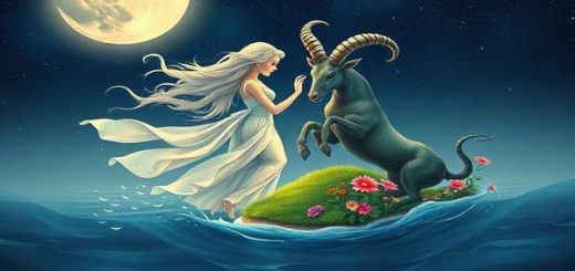 Create a high definition image of a celestial scene depicting the harmonious dance between Cancer and Taurus. Illustrate Cancer as a flowing, ethereal figure illuminated by the silvery glow of the Moon, gracefully moving over serene waters, while Taurus appears as a strong, earthy form surrounded by lush green landscapes and blooming flowers. Show their interaction as a gentle convergence of water and earth, with star constellations twinkling in the night sky above. Capture the essence of their mutual respect and emotional depth, weaving a tapestry of light, color, and natural beauty.