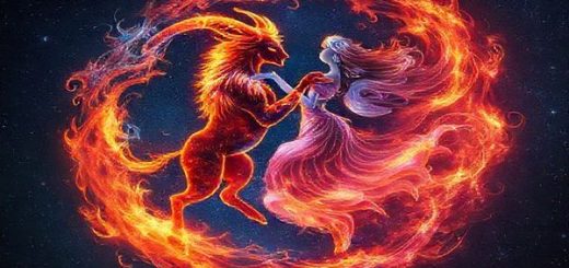 Create a high-definition image of a celestial scene depicting the passionate flames of Aries and the airy dreams of Aquarius intertwining in a vibrant dance among the stars. Visualize Aries as a bold, fiery warrior figure with incandescent energy trails, and Aquarius as an ethereal figure surrounded by swirling, whimsical winds and stars. They should appear connected, their energies merging in a spectacular cosmic display of colors—reds, oranges, blues, and purples—illustrating their dynamic relationship. The background should be a deep, starry sky with constellations sparkling, reflecting their unique bond.