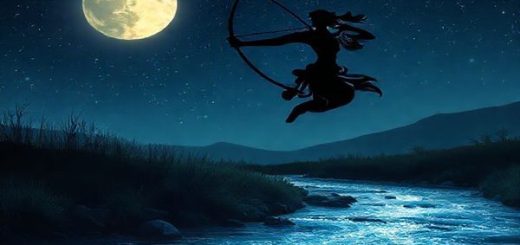**A moonlit landscape featuring an ethereal archer representing Sagittarius, with celestial bow drawn, silhouetted against a starry night sky. Below, a gentle stream flowing with soft, shimmering water, embodying Cancer’s nurturing essence. The scene captures the harmonious interplay of fire and water, with Sagittarius's flame illuminating Cancer’s tranquil sanctuary. High definition, vivid colors and intricate details make the cosmic connection between these two zodiac signs come to life.**