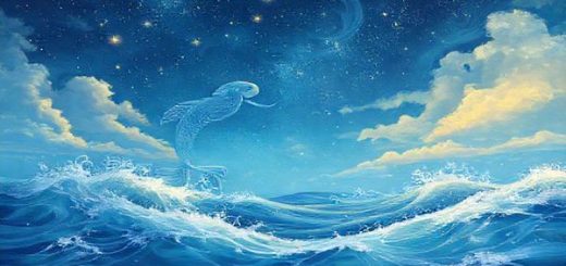 Create a high-definition image of a dreamy night sky where the gentle waves of a tranquil ocean meet the wispy clouds of a vibrant constellation. Illustrate the ethereal dance between Pisces and Gemini as flowing water and playful air, embodying the emotions and intellect of each sign. Include swirling colors of blues and purples for Pisces, blended with bright yellows and whites to represent Gemini's energy. Envelop the scene with stars twinkling in harmony, symbolizing their deep connection and the enchanting journey of love.