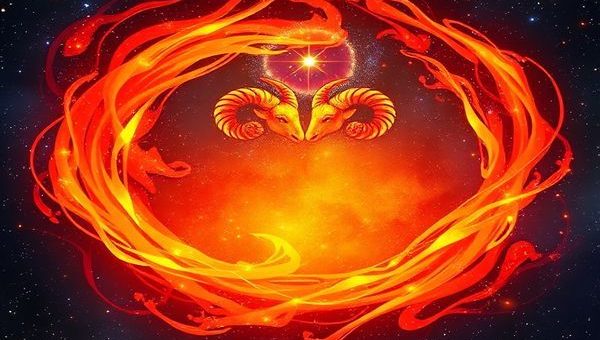 **Image Prompt:** Create a high-definition illustration of two fiery Aries constellations merging in a cosmic dance, their vibrant energy swirling together to form a breathtaking inferno of color and light. Depict a mesmerizing backdrop of deep space filled with stars, reflecting their intense connection and passion, showcasing bold reds, oranges, and golds that symbolize their dynamic relationship. The scene should radiate a sense of adventure, enthusiasm, and the thrill of their shared journey through life.