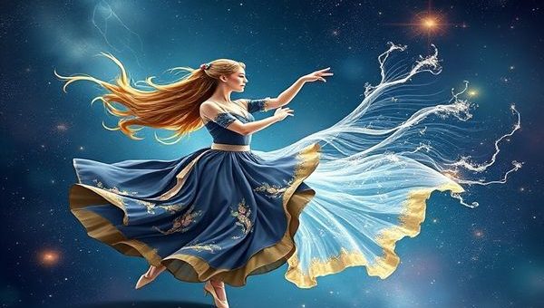 A high-definition image depicting the celestial dance between Virgo and Aquarius, illustrated as a cosmic ballet. Virgo, represented as a graceful maiden draped in earthy tones, meticulously weaves intricate patterns of starlight and floral motifs into the night sky. Aquarius, portrayed as a visionary water bearer, releases torrents of shimmering air and dazzling lightning, bringing forth innovative ideas that illuminate the cosmos. The background showcases swirling galaxies, constellations, and celestial bodies, symbolizing their unique union. Emphasize the contrast between Virgo's grounded elegance and Aquarius's fluid energy, capturing the essence of their dynamic relationship amidst the vast universe.