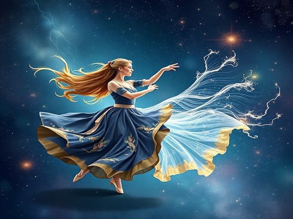 A high-definition image depicting the celestial dance between Virgo and Aquarius, illustrated as a cosmic ballet. Virgo, represented as a graceful maiden draped in earthy tones, meticulously weaves intricate patterns of starlight and floral motifs into the night sky. Aquarius, portrayed as a visionary water bearer, releases torrents of shimmering air and dazzling lightning, bringing forth innovative ideas that illuminate the cosmos. The background showcases swirling galaxies, constellations, and celestial bodies, symbolizing their unique union. Emphasize the contrast between Virgo's grounded elegance and Aquarius's fluid energy, capturing the essence of their dynamic relationship amidst the vast universe.