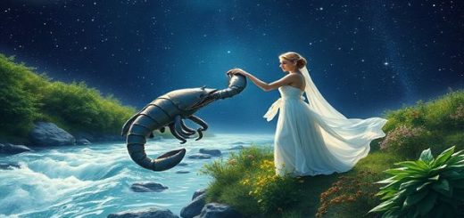 Create a high-definition image of a cosmic scene depicting the celestial dance of Cancer and Virgo, with Cancer represented as a gentle stream under a shimmering moonlight, flowing gracefully toward the earthy, practical embodiment of Virgo, illustrated as a serene maiden surrounded by lush, fertile gardens. Envelop them in a starry backdrop, where constellations twinkle above, symbolizing harmony and balance in their union, capturing the essence of tenderness and wisdom in their interaction.