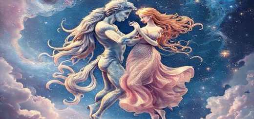 "Create a high definition image of an ethereal cosmic dance between Aquarius and Libra, depicted as two celestial figures entwined among shimmering stars and flowing clouds of vibrant colors. Aquarius should be portrayed as a visionary with a rebellious spirit, surrounded by swirling patterns of blue and silver, while Libra embodies harmony and beauty with gentle hues of pink and gold. Include cosmic elements symbolizing their deep intellectual connection and the balance they bring to each other, with constellations elegantly framing the scene."