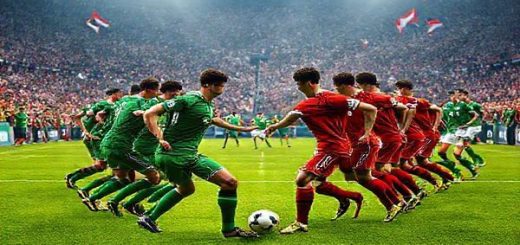 **Create a high definition image capturing the intense showdown between Hungary and the Republic of Ireland in a World Cup qualifier. Depict two soccer teams on a vibrant green pitch, with the Hungarian team showcasing their tactical organization in red uniforms, while the Irish team, in green, displays their gritty determination. Include a roaring crowd in the background, flags waving, and the tension of the moment palpable as the battle unfolds in midfield, highlighting the clash of styles - strategy versus tenacity.**