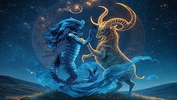 Create a high definition image depicting a mystical dance between Scorpio and Taurus, symbolized by a passionate Scorpio entwined with a grounded Taurus under a starry night sky. The Scorpio, represented as a shimmering, deep blue water element, flows with intensity and emotion, while the Taurus, depicted as sturdy, earthy hues, embodies strength and warmth. Surround them with cosmic elements that highlight their magnetic bond, showcasing a serene landscape where the beauty of nature and celestial phenomena merge, reflecting their profound connection and the sharing of secrets and harmony.
