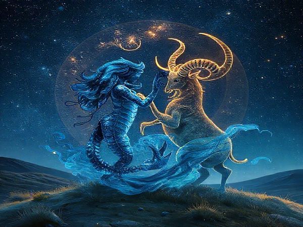 Create a high definition image depicting a mystical dance between Scorpio and Taurus, symbolized by a passionate Scorpio entwined with a grounded Taurus under a starry night sky. The Scorpio, represented as a shimmering, deep blue water element, flows with intensity and emotion, while the Taurus, depicted as sturdy, earthy hues, embodies strength and warmth. Surround them with cosmic elements that highlight their magnetic bond, showcasing a serene landscape where the beauty of nature and celestial phenomena merge, reflecting their profound connection and the sharing of secrets and harmony.
