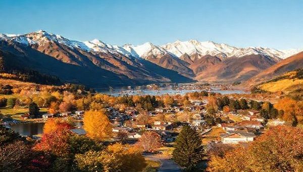 A breathtaking scene in Selwyn District, New Zealand, showcasing the four distinct seasons: summer with sunlit lakes and vibrant markets, winter featuring snow-capped mountains and cozy fires, autumn adorned in golden leaves and harvest festivals, and spring bursting with blooming flowers and bustling farmer's markets. Capture the beauty of this diverse landscape framed by the Southern Alps, inviting visitors to engage in outdoor adventures and local culture throughout the year. Emphasize the harmony between nature and community life, creating a vibrant tapestry of Kiwi charm.