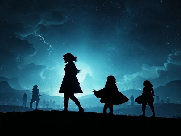 A high-definition scene portraying a shadowy, mesmerizing atomic landscape intertwined with the silhouettes of women, symbolizing the fragmented narratives of their roles against a backdrop of male-dominated historical events. Include elements of ethereal light and contrasting darkness to evoke themes of creation and destruction, with a focus on the emotional complexity of female characters like Kitty Oppenheimer and Jean Tatlock, set amidst the chaos of the mid-20th century.